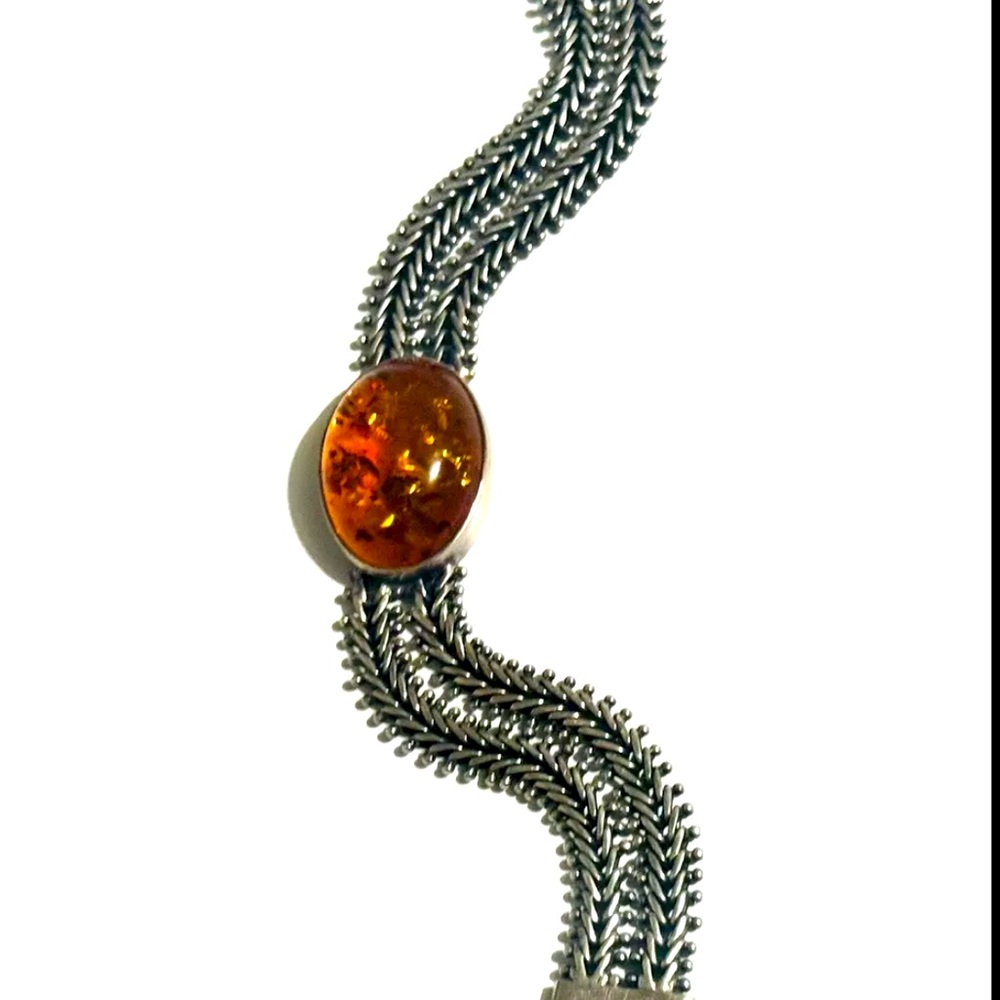 ✨Sold✨ Vintage Lori Bonn Baltic Amber Foxtail Hook & Clasp 925 Silver Bracelet